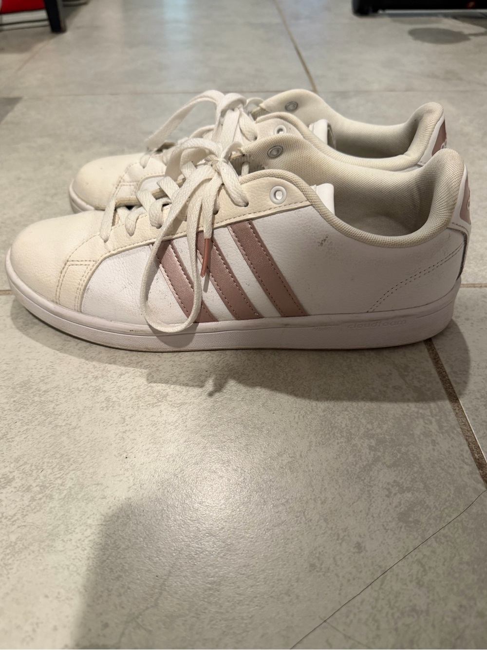 Adidas White Sneakers with Rose Gold Stripe Accents